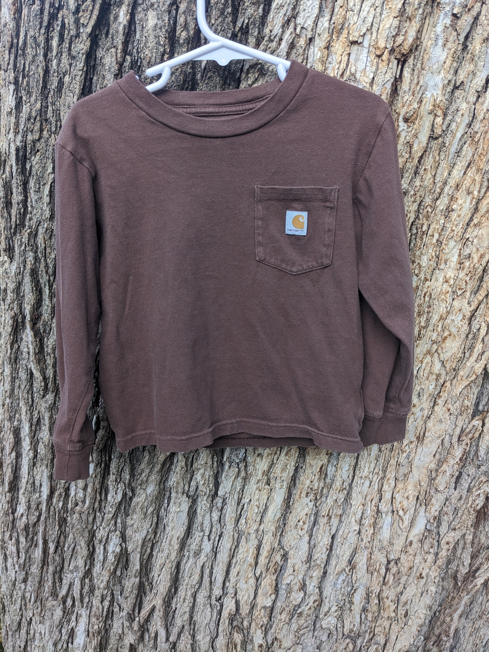 Carhartt Kids Long-Sleeve Pocket Tee in Chocolate Brown